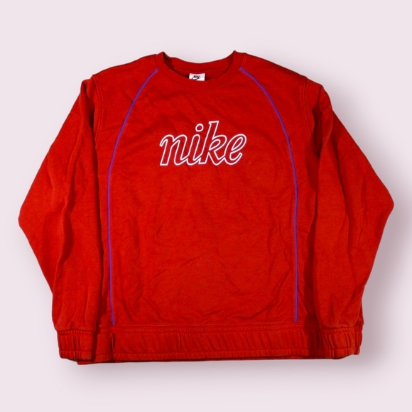 Retro Nike Women's Sportswear Icon Clash Fleece Crew-Burgundy Orange Size XL - Picture 2 of 9